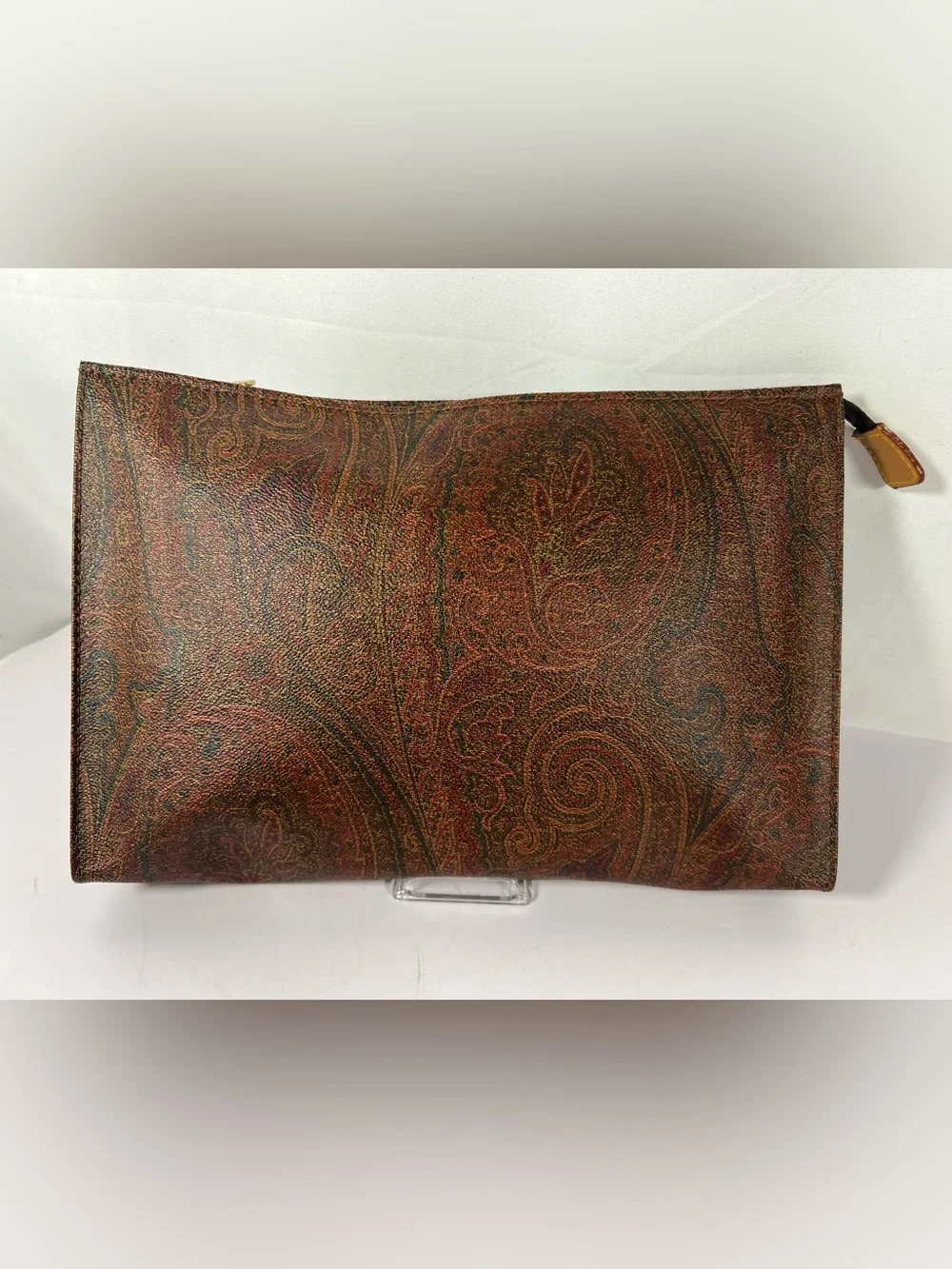 7088: Etro Paisley Leather Zip Portfolio Clutch Pouch Italy